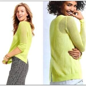 CAbi Women's Neon green Mesh thin Knit Open back pullover Size Med staple top